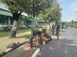 Jaga Lingkungan Agar Tetap Rapi oleh Personil Denma Korem 084 Bhaskara Jaya