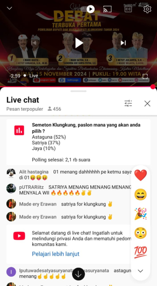 Paket ASTAGUNA Nomor Urut 1, Unggul Debat Perdana Pilkada Klungkung 2024, Raih Dukungan 52 Persen