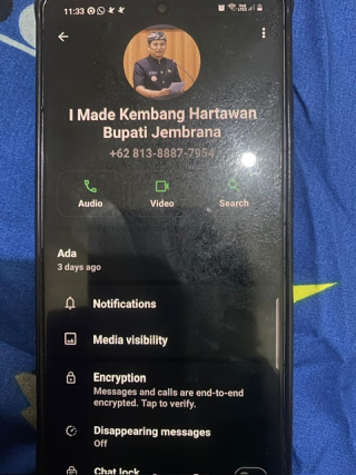 Waspada ! Penipuan WhatsApp permintaan Uang Mengatasnamakan Bupati Jembrana