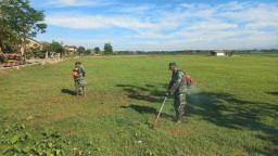 Jelang Penutupan TMMD Reguler ke-128 Kodim Pati, Pembersihan Lapangan Desa Gunungpanti Mulai Dilakukan