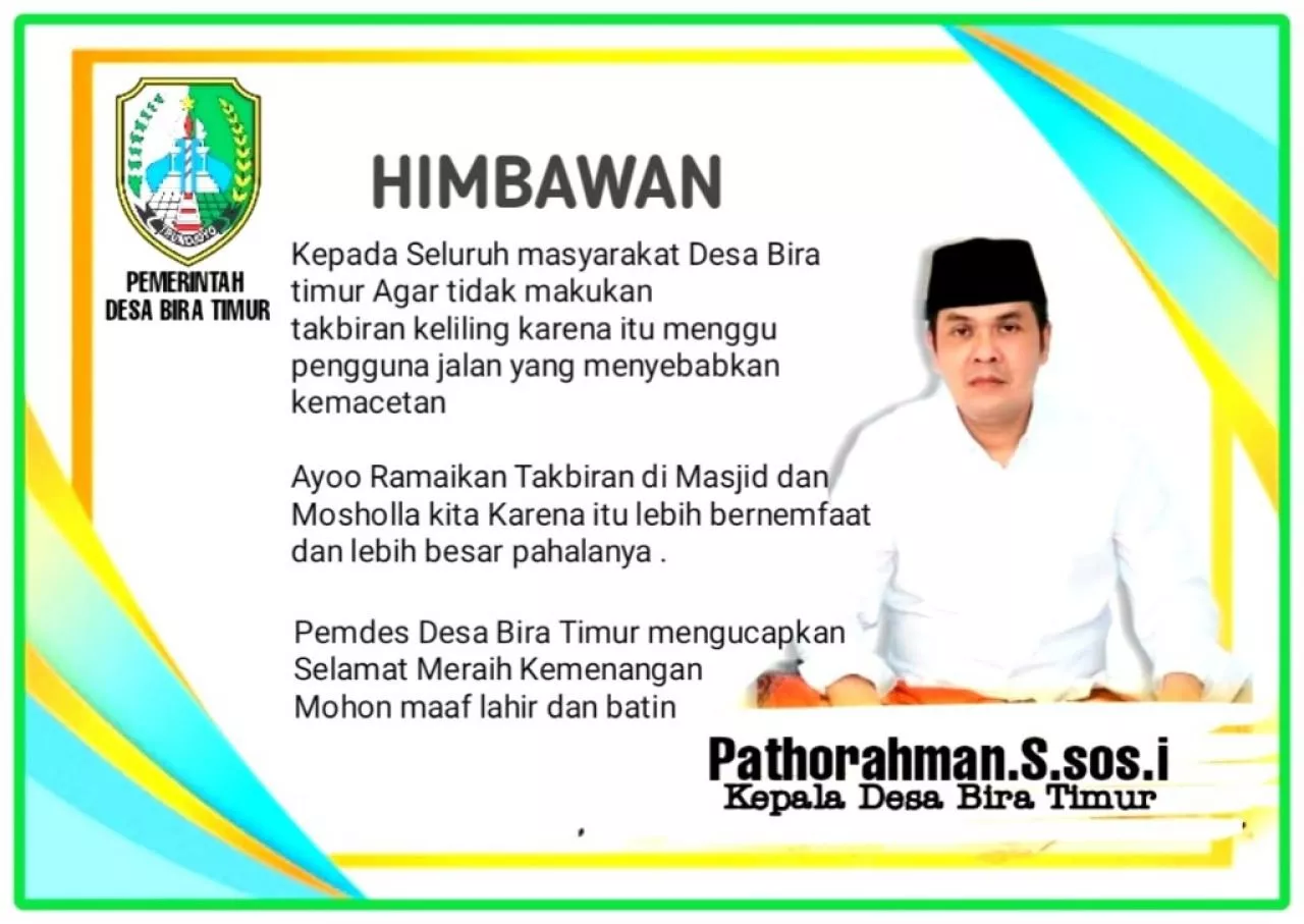 Pemdes Desa Bira Timur, Himbau Masyarakat Tidak Melakukan Takbir Keliling