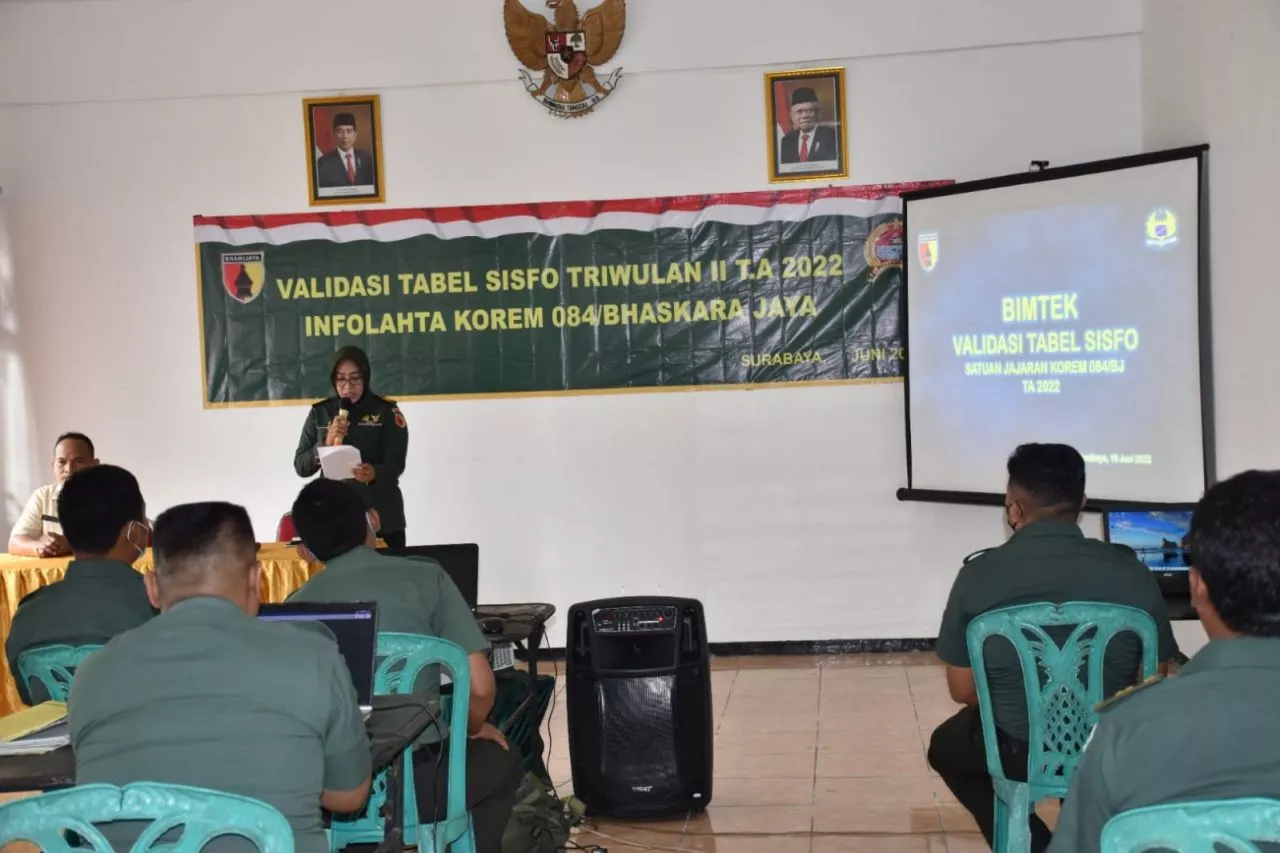 Infolahta Korem 084 Bhaskara Jaya melaksanakan Validasi Tabel Sisfo Triwulan