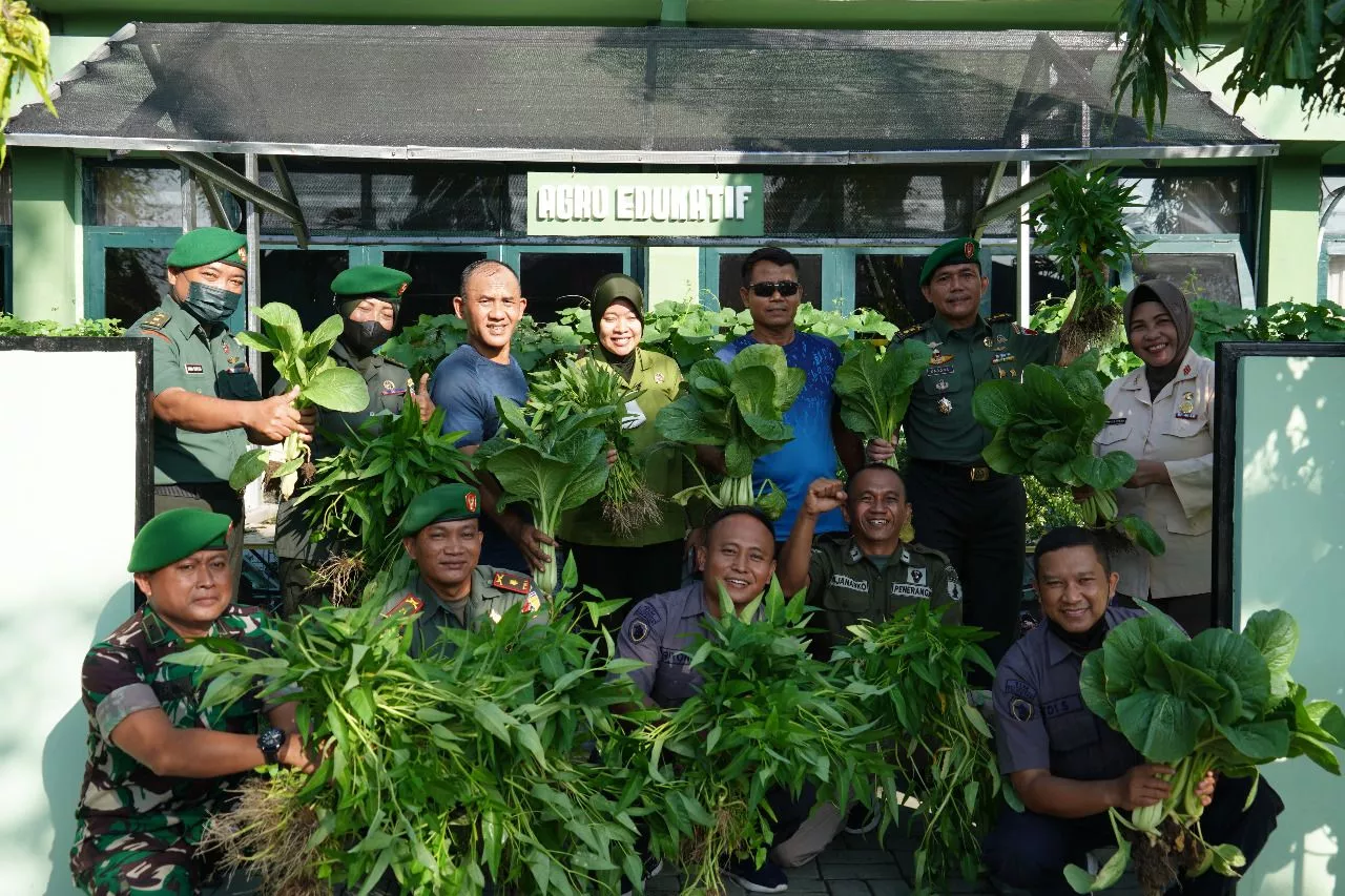 Prajurit dan PNS Korem 084 Bhaskara Panen Sayuran