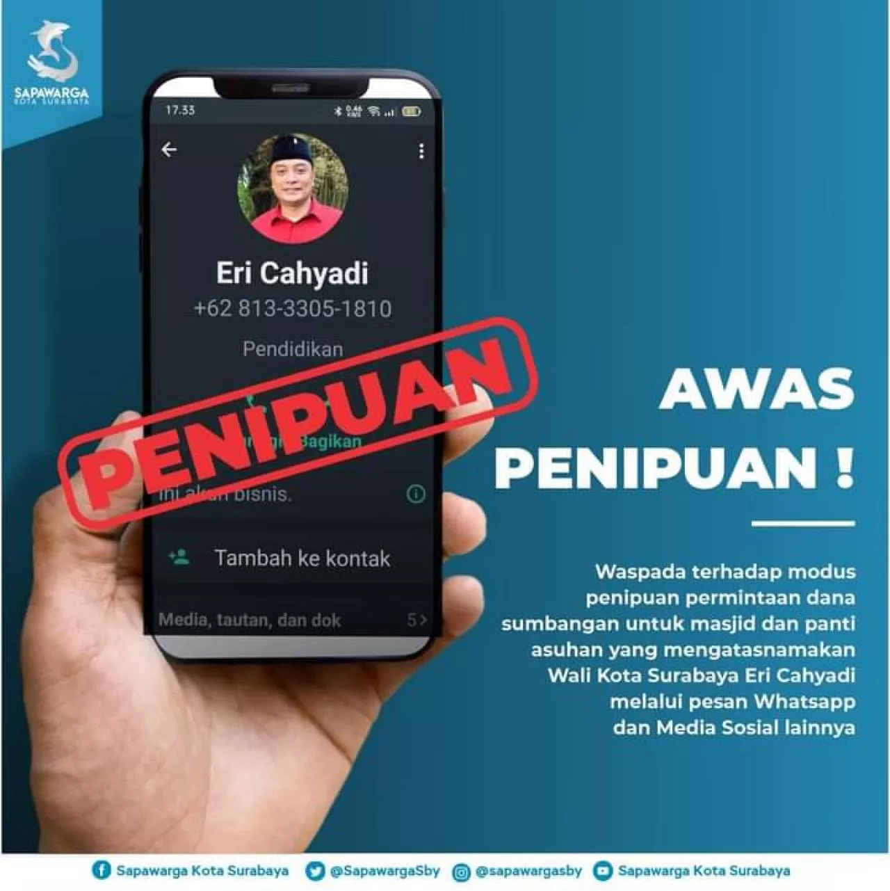 Awas! Nama Wali Kota Eri Cahyadi Dipakai Penipu untuk Meminta Uang