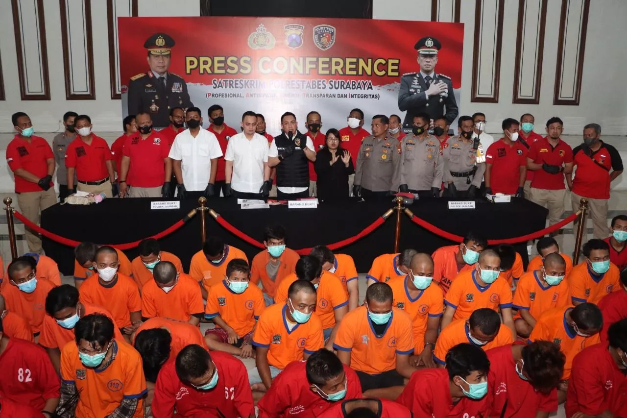 Beraksi di Surabaya, 74 Pelaku dan 21 Barang Bukti Curanmor Diamankan Polisi