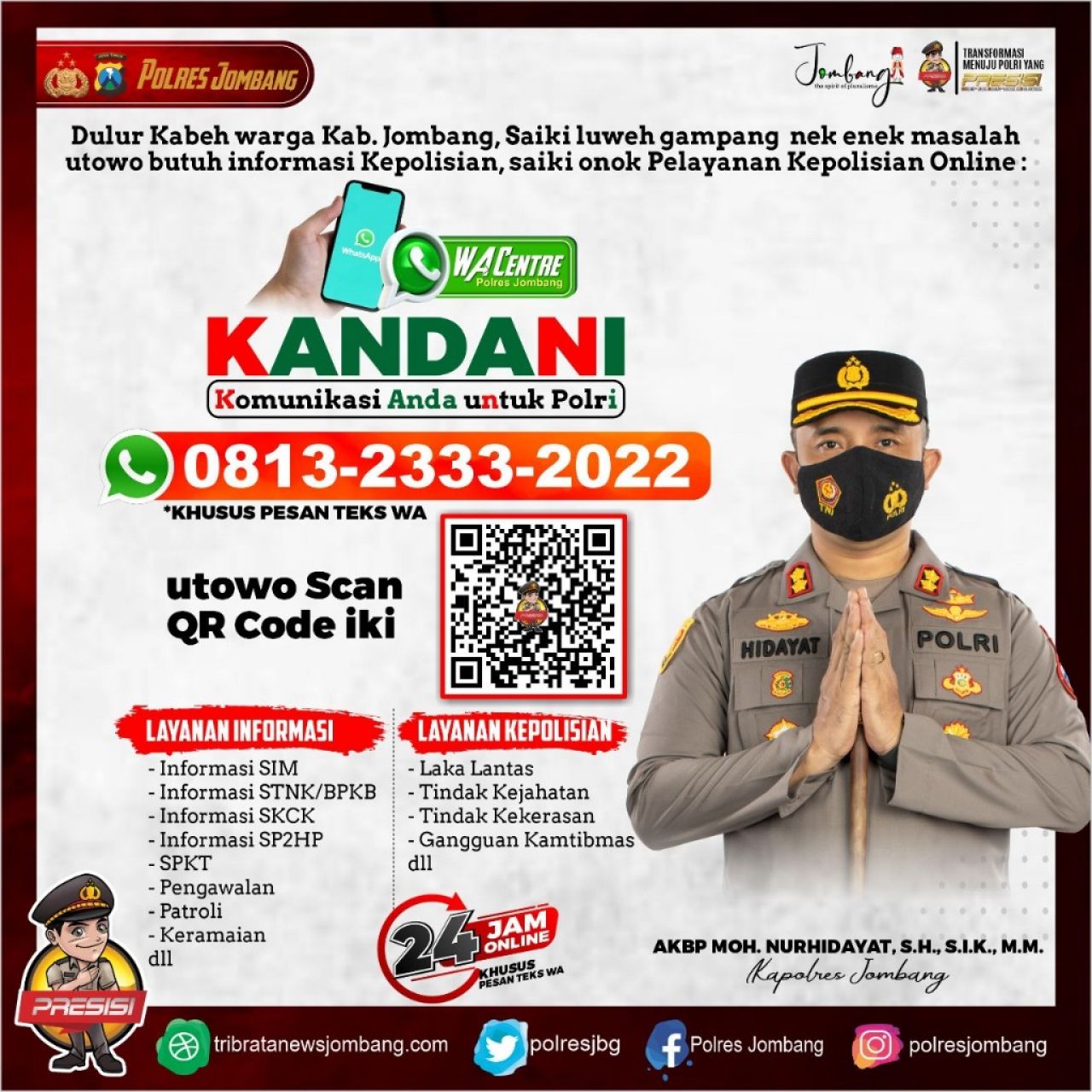 Info dan Pengaduan, Hotline Polres Jombang via WA 24 Jam