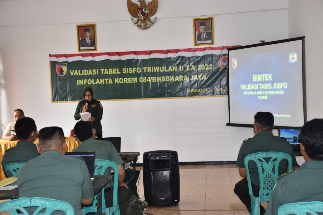 Infolahta Korem 084 Bhaskara Jaya melaksanakan Validasi Tabel Sisfo Triwulan