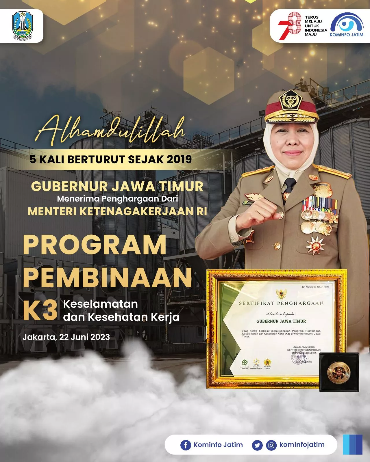 Gubernur Jawa Timur Lima Kali Terima Penghargaan K3 Terbaik Nasional