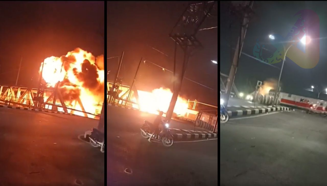 Laka Kereta Api di Pintu Perlintasan Semarang Hingga Meledak dan Terbakar Hebat, Foto: tangkapan layar.