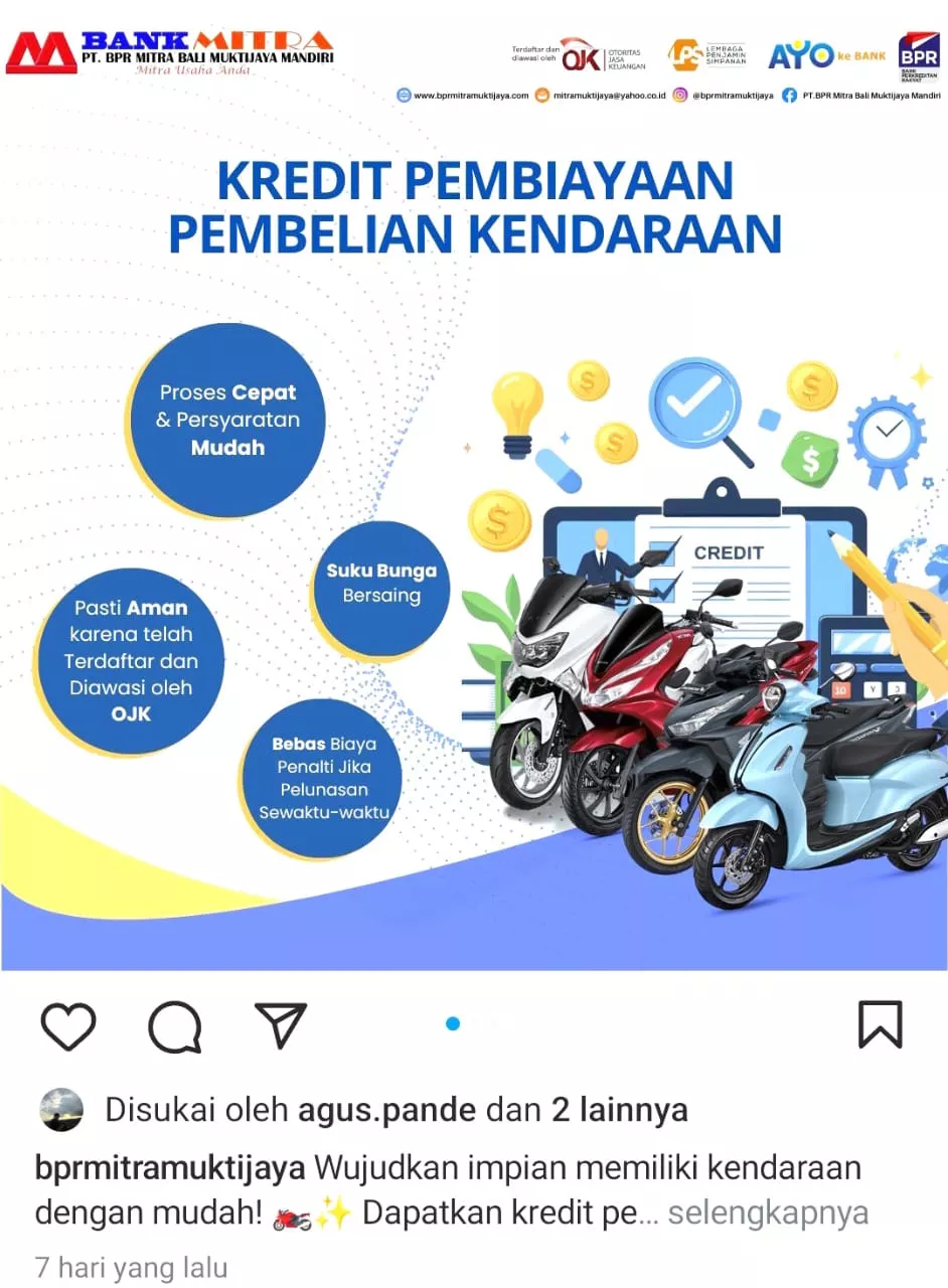 PT BPR Mitra Bali Muktijaya Mandiri Hadirkan Kredit Pembiayaan Pembelian Kendaraan dengan Suku Bunga Bersaing