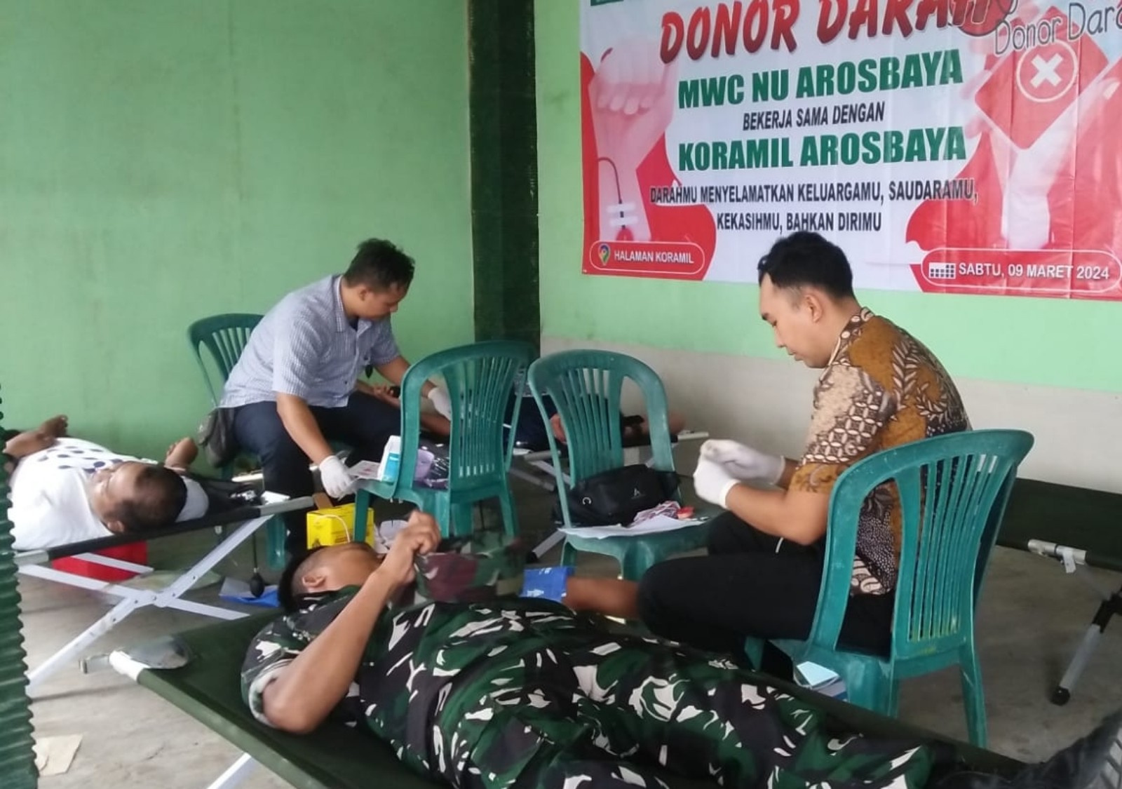 Sambut Bulan Suci Ramadan, Koramil Arosbaya dan MWC NU Gelar Donor Darah