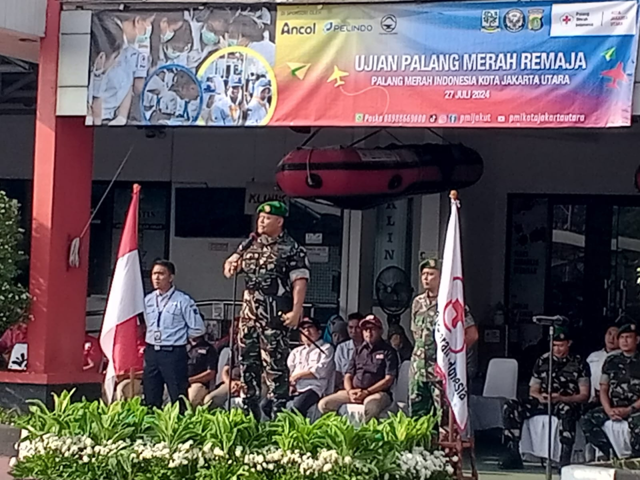 Dandim 0502/JU Kolonel Kav Tofan Tri Anggoro.B.S di Markas PMI Jakarta Utara, Jalan Plumpang Semper,Kelurahan Tugu Utara,Koja, Sabtu (27/7/2024).