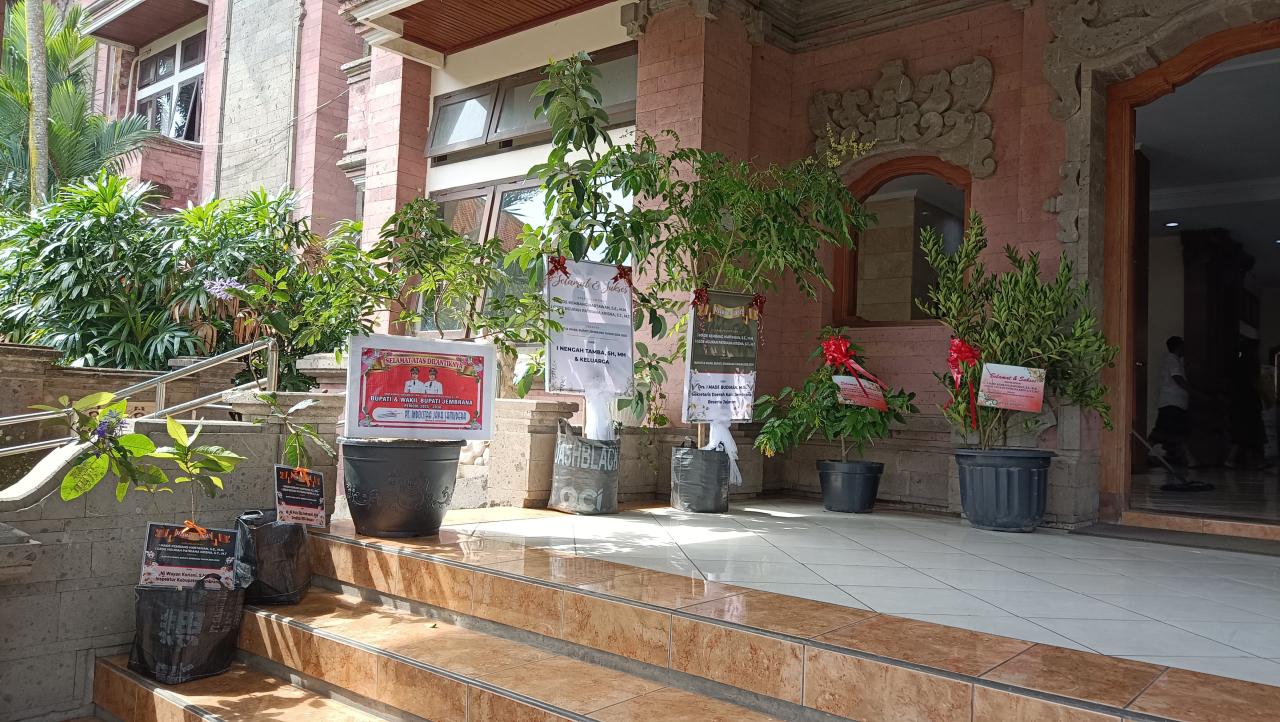 Tidak Hanya Karangan Bunga, Bupati dan Wakil Bupati Jembrana Dikirimi Bibit Tanaman Usai Dilantik