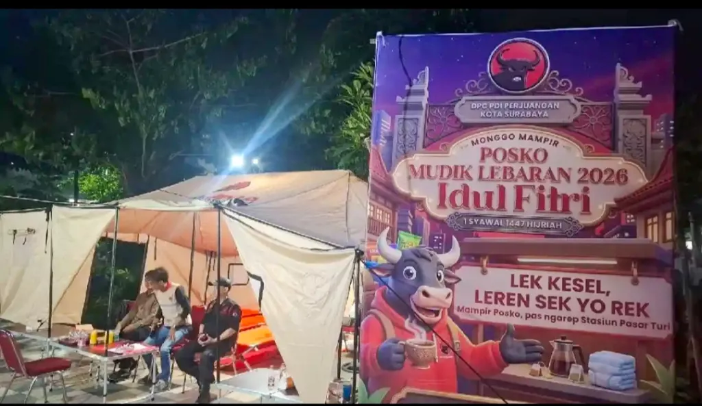 “Lek Kesel, Leren Sek Yo Rek” Jadi Pesan Keselamatan, Posko Mudik PDI Perjuangan Surabaya