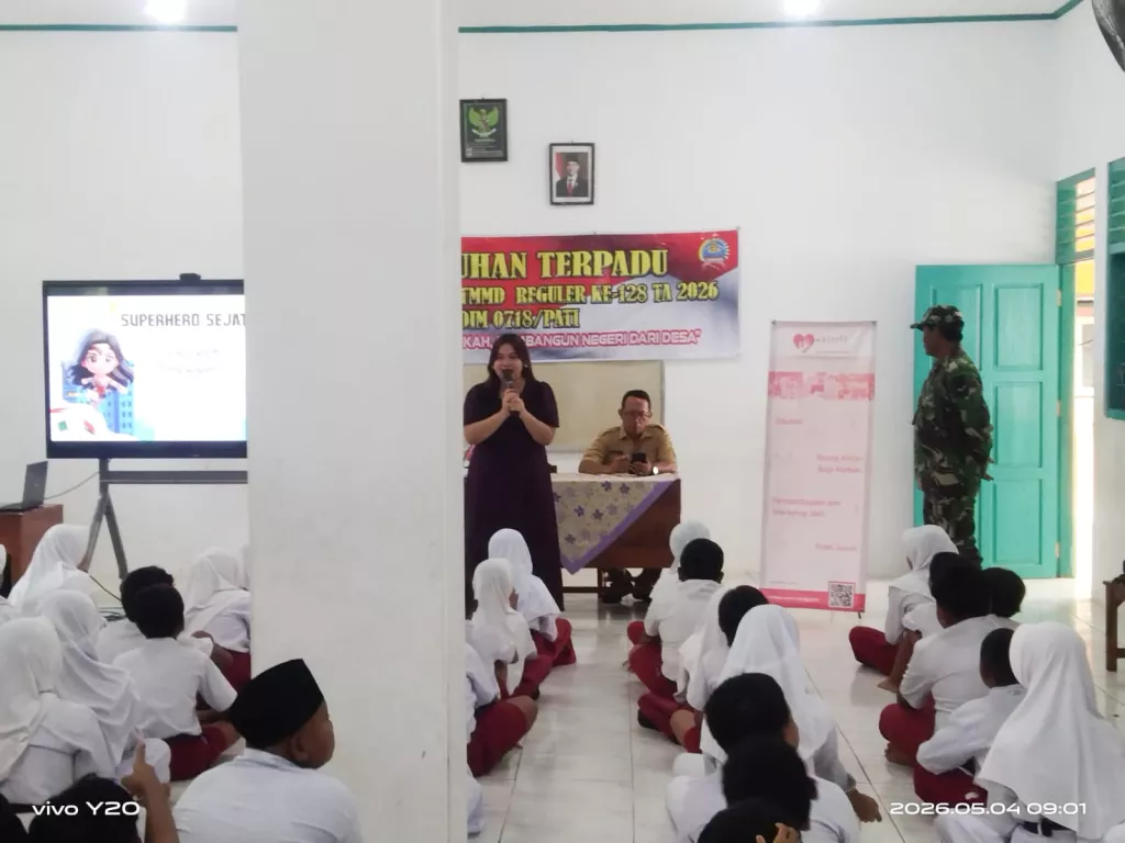 Bangun Karakter Sejak Dini, Astuty Foundation Bersama Kodim Pati Gelar Sosialisasi Anti Bullying di TMMD 128