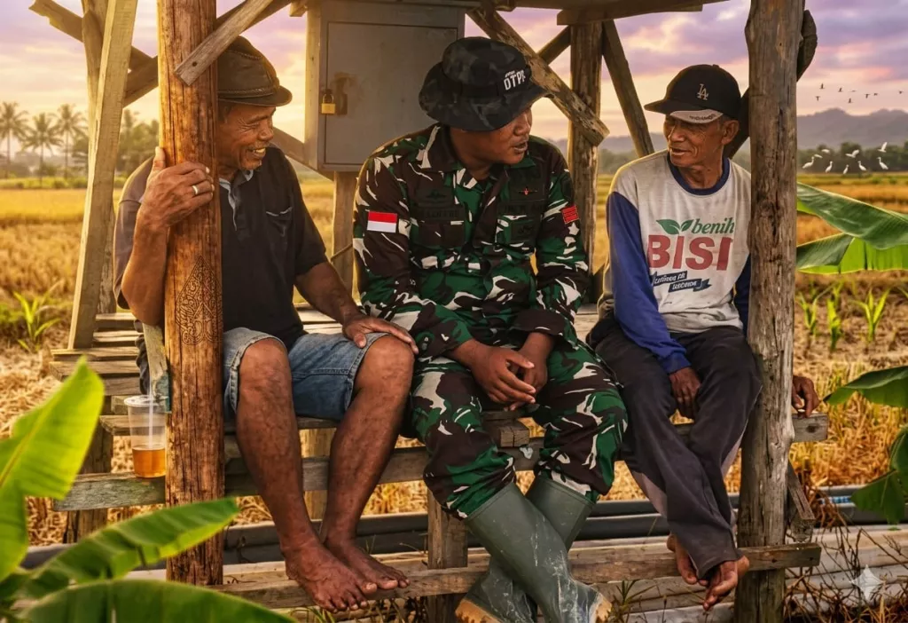 Di Tengah Terik dan Lelah, Obrolan Hangat Satgas TMMD dan Petani Warnai Sawah Desa Godo