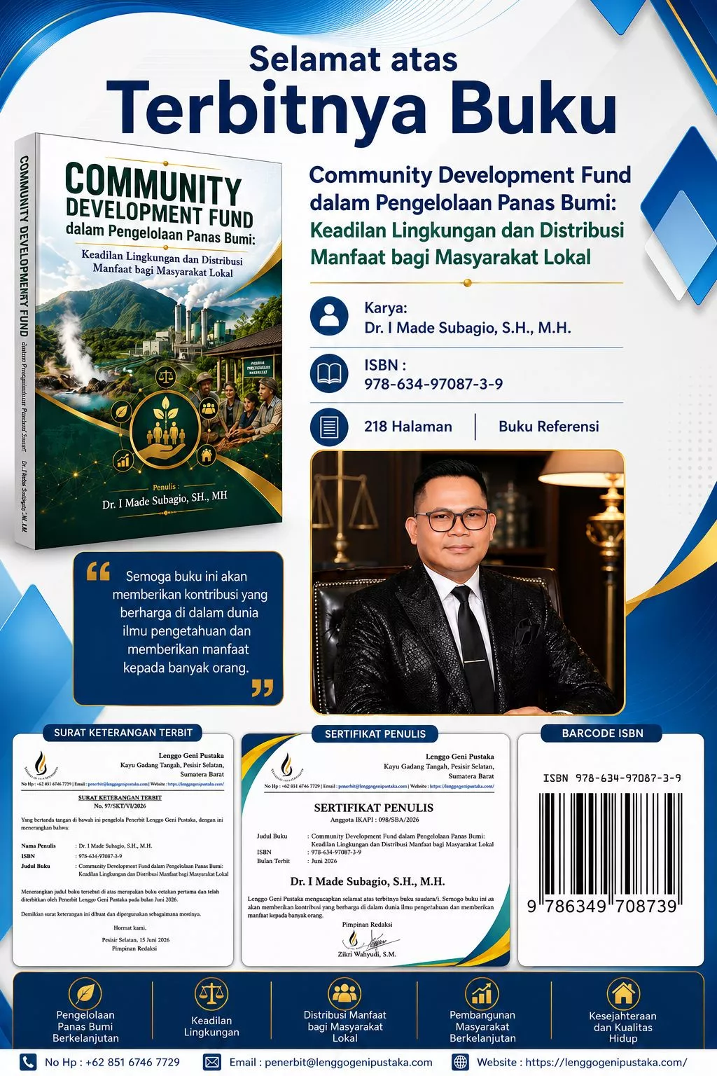 Pakar Hukum Geothermal, I Made Subagio Luncurkan Buku tentang Community Development