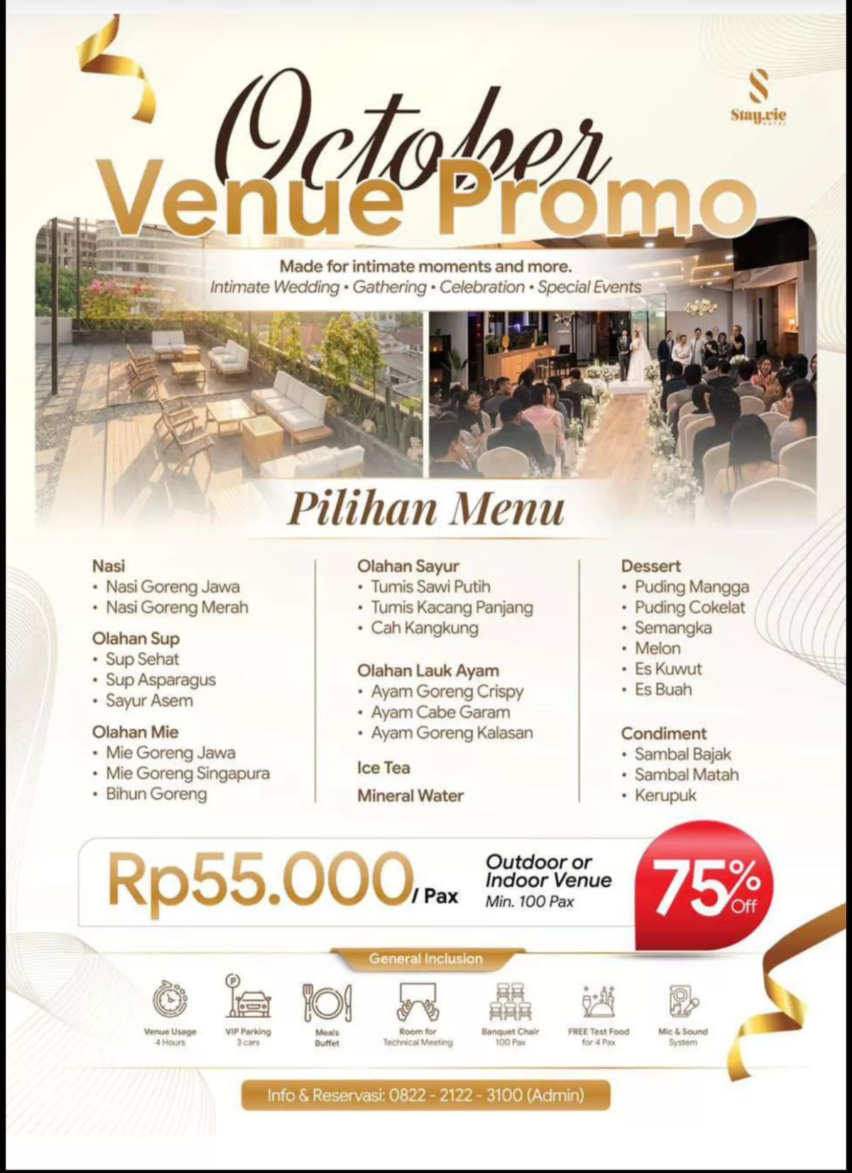 Stay.vie Dinoyo Prime Hotel Diskon Venue Wedding Rp55 Ribu per Pax untuk Hari Kerja